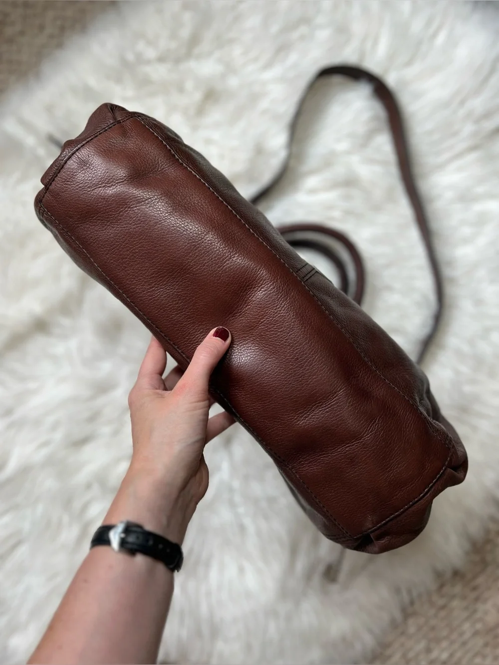 Y2K Fossil Maddox Large Leather Satchel Dark Chocolate Shoulder Crossbody Bag 🤎